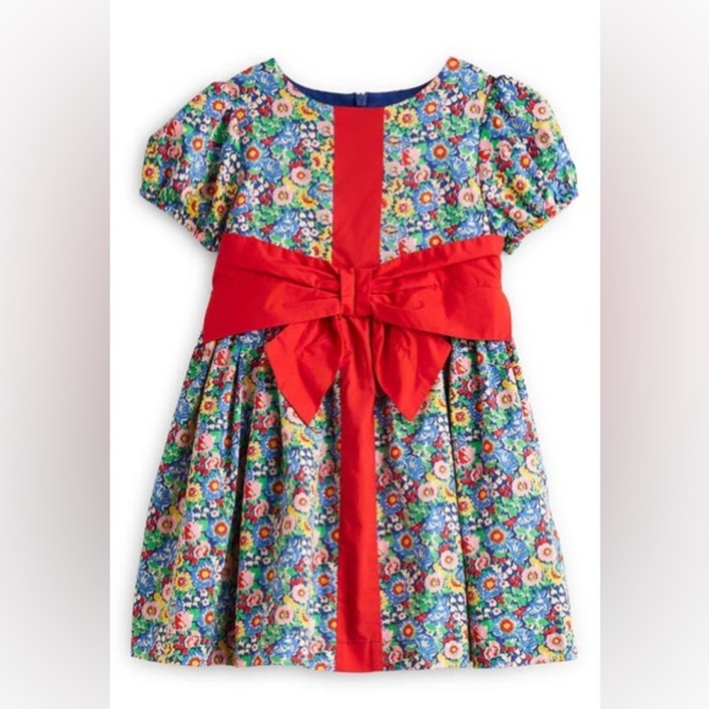 Mini boden FLORAL BOW FRONT COTTON DRESS